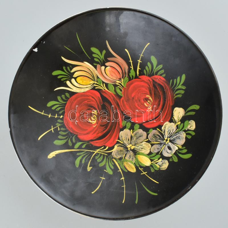 Gránit népi Art Deco dísztányér, jelzett, kopott, kis lepattanás, d: 20 cm