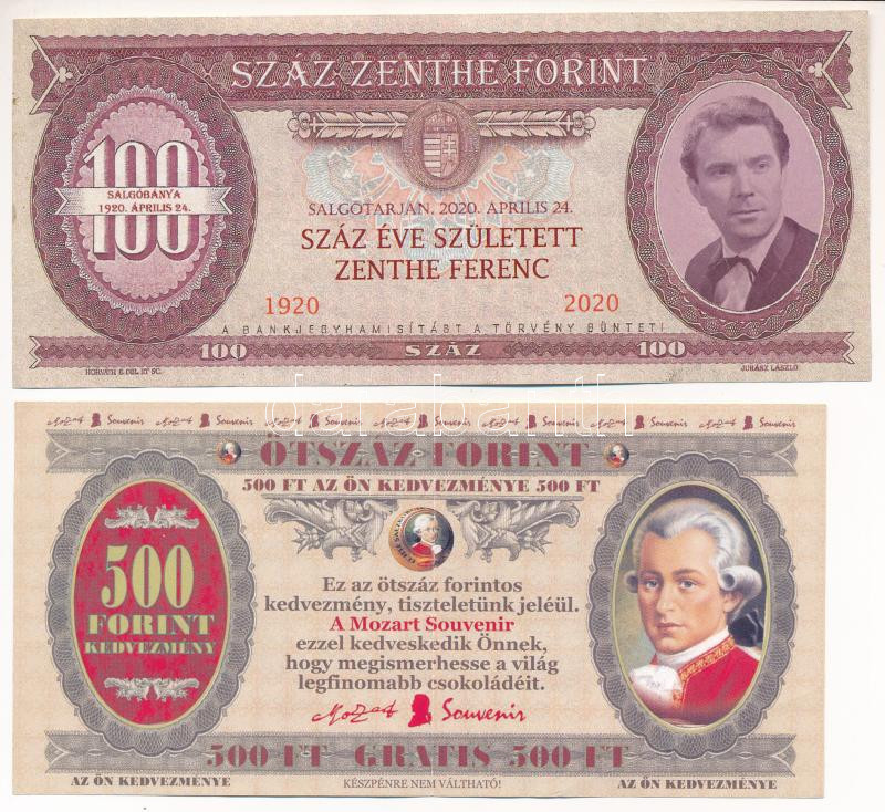 4db-os vegyes reklámpénz, utalvány, élelmiszerjegy tétel, közte Salgótarján 2020. 100 Zenthe Forint T:AU-F