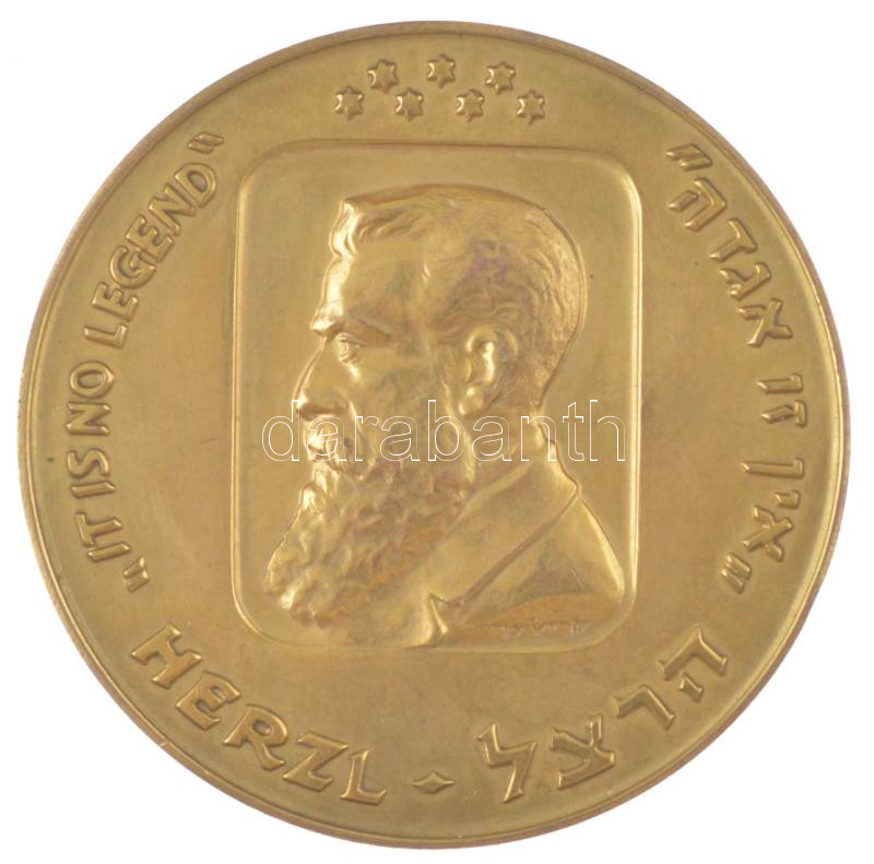 Izrael 1973. 'Herzl Tivadar 1948-1973' aranyozott bronz emlékérem (60mm) T:XF Israel 1973. 'Theodor Herzl 1948.1973' gilt bronze commemorative medallion (60mm) C:XF