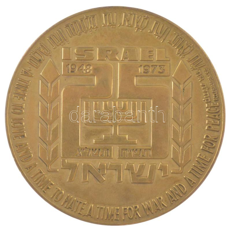Izrael 1973. 'Herzl Tivadar 1948-1973' aranyozott bronz emlékérem (60mm) T:XF Israel 1973. 'Theodor Herzl 1948.1973' gilt bronze commemorative medallion (60mm) C:XF - Image 2