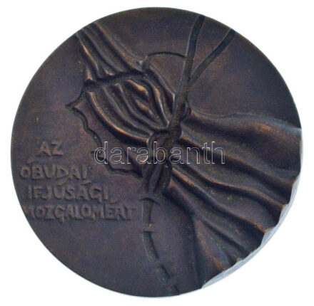 ~1970-1980. 'Az Óbudai Ifjúsági Mozgalomért / Adományozza a Magyar Kommunista Ifjúsági Szövetség III. kerületi bizottsága - Magyar Úttörők Szövetsége III. kerületi elnöksége' öntött, kétoldalas bronz emlékérem, eredeti