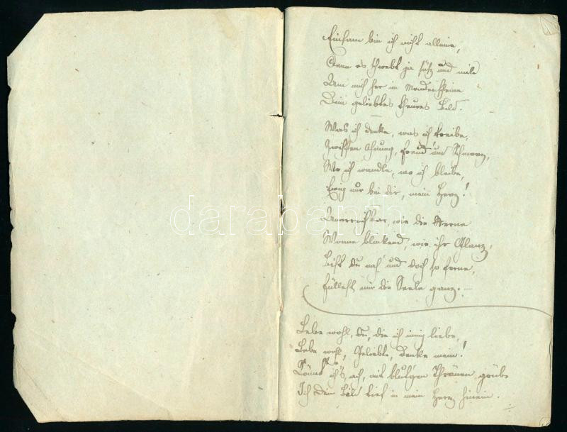 cca 1850-1860 Német nyelvű kézirat, feljegyzések / versek, papírkötésben - Image 2