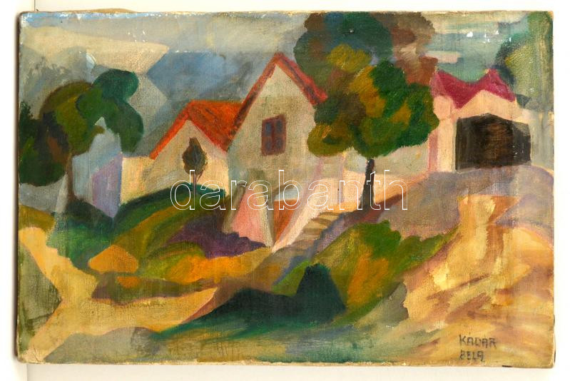 Kádár Béla jelzéssel: Utcarészlet. Olaj, vászon, kissé sérült, 35×54 cm