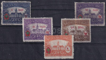 1928 Nagykőrös város városi illetékbélyeg 1934-es felülnyomat MKB 14,16,17,18,19 gumizott, luxus állapotban (19.250)