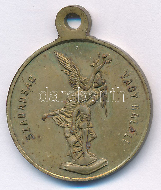 1893. '1848. május 21. Szabad hazáért! - A névtelen hősök győzelmének emléke / Szabadság vagy halál' Cu emlékmedál füllel (23mm) T:XF patina - Image 2