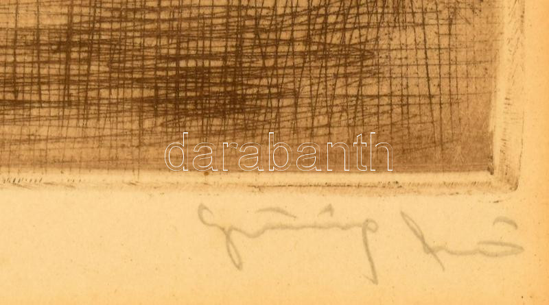 Görög Rezső (1930-?): Reggel a vízen. Színezett rézkarc, papír, jelzett, üvegezett fakeretben, 24x38 cm - Image 2