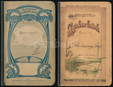 cca 1910-1920 Böszörményi Géza gimnázium tanuló irodalmi jegyzetei, 2 db Rigler József Ede-gyártmányú, szecessziós borítójú füzetben, 19x12 cm