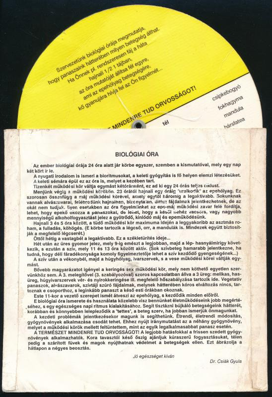 Biológiai óra, egészségügyi tájékoztató leírással, d: 15 cm - Image 2