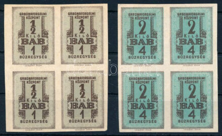 1943 2 klf. Gabonaforgalmi bélyeg négyestömbökben