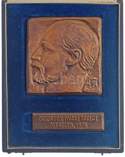 1976. 'Országos Nyári Tárlat Debrecen, 1976' bronz emlékérem eredeti tokban, csavaros hátlappal. Szign.: MF? (108x104mm) T:AU