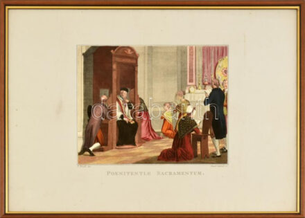 Francesco Novelli (1767-1836) után, Amedeo Gabrieli (1749-1817) metszése: Poenitentiae sacramentum. Színezett rézmetszet, papír, jelzett a metszeten. Néhány apró folttal. Üvegezett fakeretben