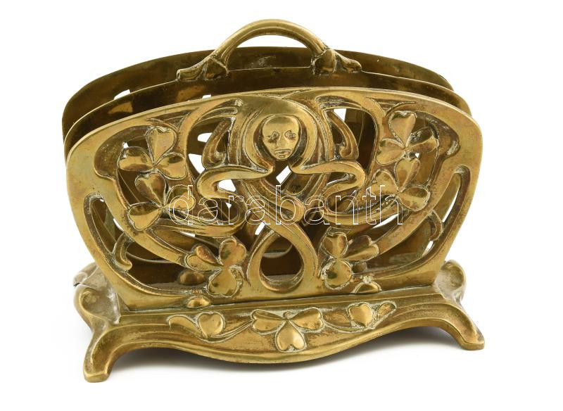 Szecessziós francia szalvétatartó, öntött bronz, polírozva, jelzéssel, m: 17 cm