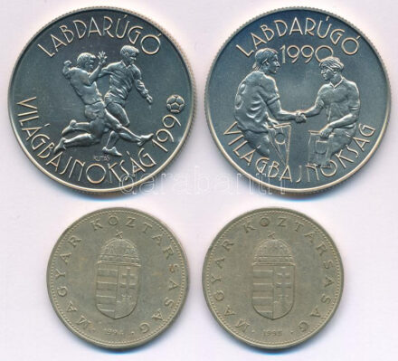 1988. 100Ft Cu-Ni-Zn 'Labdarúgó Világbajnokság 1990 - Két játékos' + 1989. 100Ft Cu-Ni-Zn 'Labdarúgó Világbajnokság - Kézfogás' + 1994-1995. 100Ft (2x) T:BU,XF