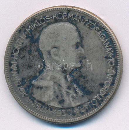 1930. 5P Ag 'Horthy jobbra' T:F patina Adamo P8