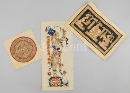 3 darab szuvenír terítőkép, sarokhibával, h: 19-42 cm