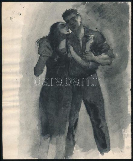 Konstantin László (1930- ): Táncospár (tanulmány). Akvarell, papír, jelzett a hátoldalon, 21,5x17,5 cm