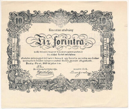 1849. 10Ft 'Kincstári utalvány' utánnyomat hátoldalán 'Forradalmaink Pénzei Kiállítás Kecskemét, 1969. március 23-30' bélyegzéssel T:XF,VF