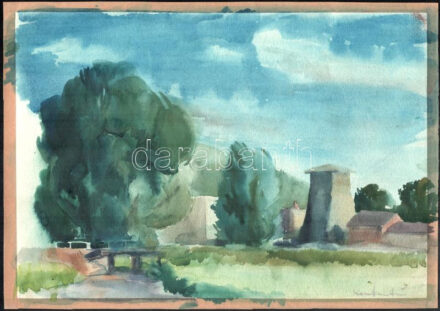 Konstantin László (1930- ): Táj. Akvarell, papír, jelzett, 22x31 cm