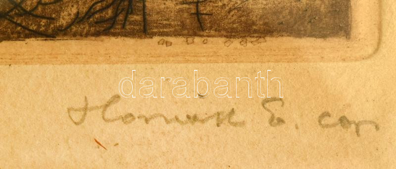 Horváth Endre (1896-1954) és olvashatatlan jelzéssel: Munkások (hajóvontatók?). Rézkarc, papír, jelzett, üvegezett fakeretben, 16x23 cm - Image 2