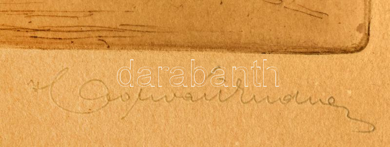 Horváth Endre (1896-1954): Budapesti rakpart hajókkal, háttérben a Parlament. Rézkarc, papír, jelzett, fakeretben, 27,5x19,5 cm - Image 2