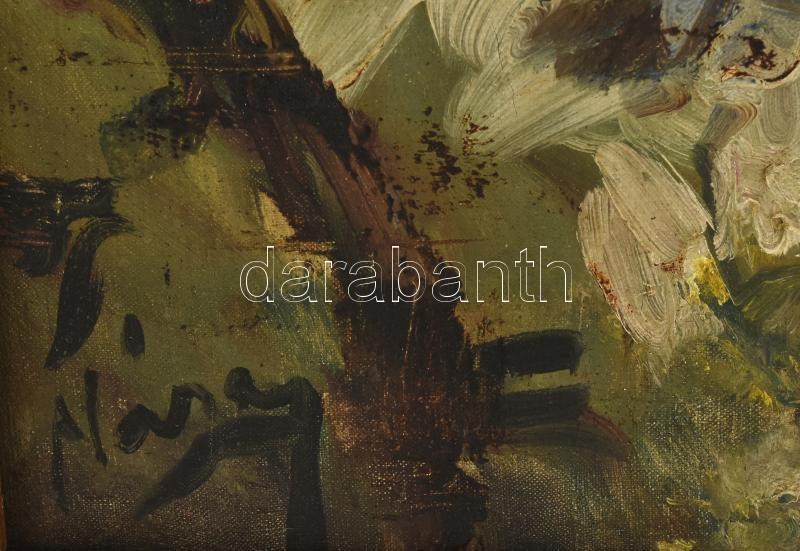 Náray Aurél (1883-1948): Hölgy hegedűvel. Olaj, vászon. Jelezve balra lent. Dekoratív fakeretben. 70x50 cm - Image 3