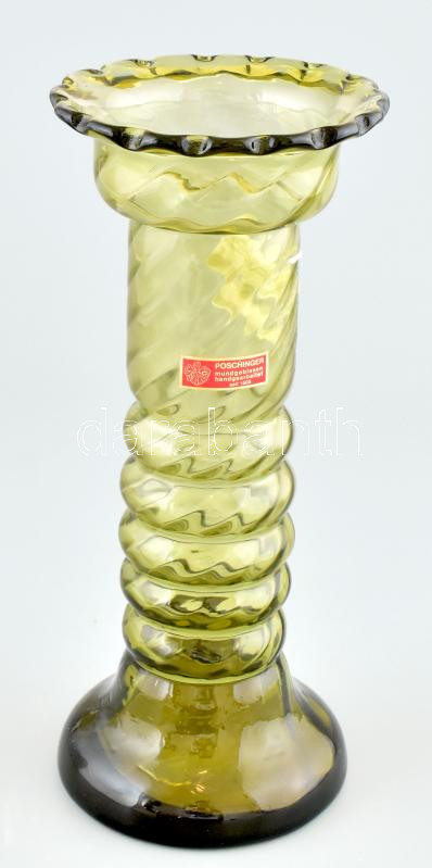 Poschinger színezett hutaüveg váza, hibátlan, címkével jelzett, m: 26,5 cm
