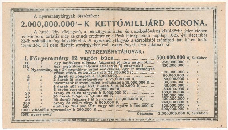 Budapest 1925. 'Diák-Sorsjegy' 5000K értékben, 'XIII. sorozat, 035557' sorszámmal T:VF - Image 2
