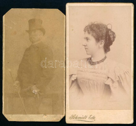 1884-1900 2 db mignon fotó, Schmidt és Ellinger Ede műterméből, 7,5×4 cm