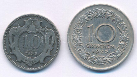 Ausztria 1895. 10h Cu-Ni + 1925. 10gr Cu-Ni T:F,VF Austria 1895. 10 Heller Cu-Ni + 1925. 10 Groschen Cu-Ni C:F,VF