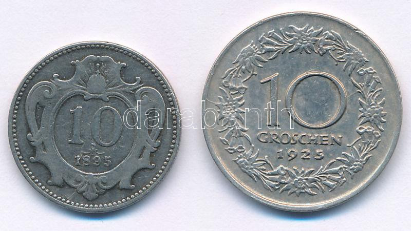 Ausztria 1895. 10h Cu-Ni + 1925. 10gr Cu-Ni T:F,VF Austria 1895. 10 Heller Cu-Ni + 1925. 10 Groschen Cu-Ni C:F,VF