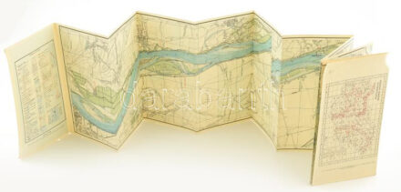 cca 1930-1940 A Duna Paks-Mohács (80 km) szakaszának térképe. Vízisporttérképek 13. sz. 1 : 25.000. Bp., M. Kir. Állami Térképészet. Minimális lapszéli sérülésekkel, 196x24 cm