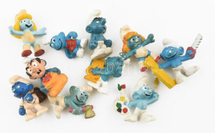 Hupikék Törpikék figurák, 10 db, kopásokkal, 4,5-5 cm