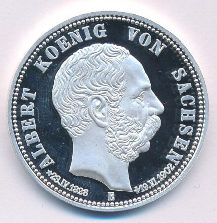 2006. A Német Államok / Szászország 1902E 5M'Albert király halála' érme jelzett utánverete T:PP ujjlenyomat 2006. The German States / Saxony 1902E 5 Mark 'Death of Albert' marked restrike C:PP fingerprint