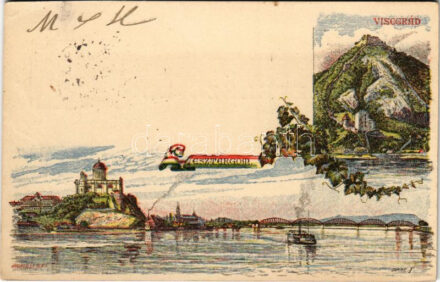 1896 (Vorläufer!) Esztergomi bazilika, Visegrádi vár, gőzhajó. Ezredéves Országos Kiállítás barna 2 Kr. Ga. litho s: Dörre T., Morelli (vágott / cut)