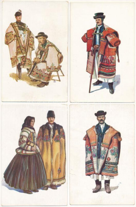 4 db RÉGI magyar népviselet képeslap, Csikós-Tóth András szignóval / 4 pre-1945 Hungarian folklore postcards