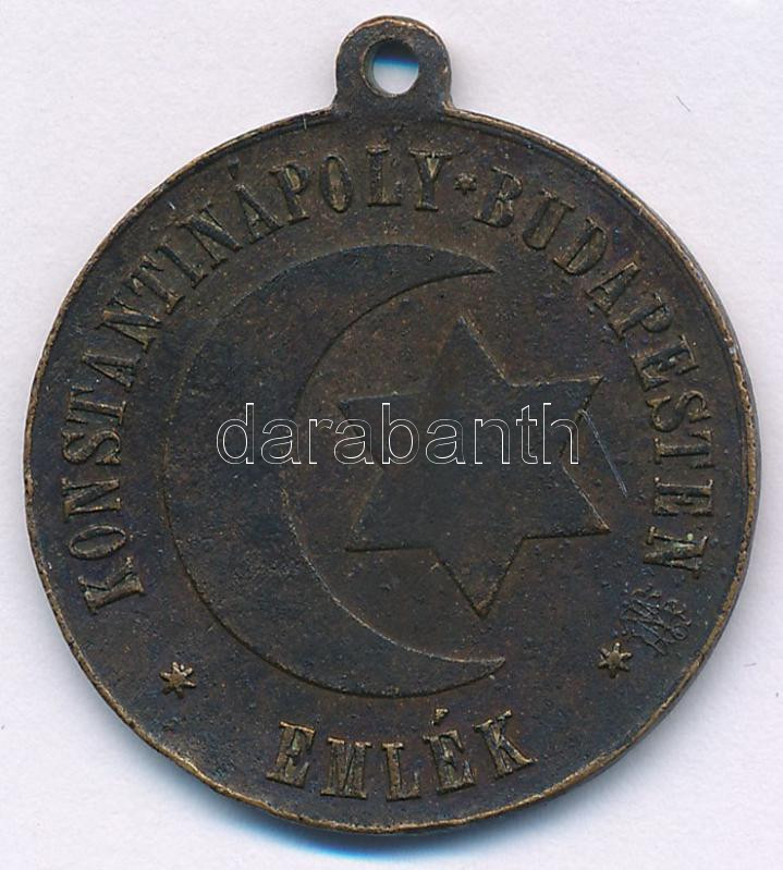 1896. 'Konstantinápoly Budapesten - Emlék' kétoldalas bronz emlékérem füllel a lágymányosi vigalmi negyedből, amely 1896-ban, néhány hónapnyi fennállás után csődbe ment, majd hamarosan a török stílust utánzó épületeket is