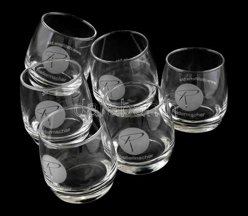 Rumos pohár készlet, jelzéssel, üveg, domború aljjal, dobozában, hibátlan, m: 9 cm