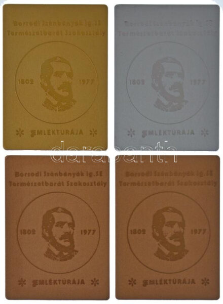 1977. 'Borsodi Szénbányák Ig. SE Természetbarát Szakosztály - (Kossuth Lajos) emléktúrája 1802-1977' aranyozott, bronzozott Al emlékplakettek (4db/3xklf) (70x50mm) T:UNC,AU