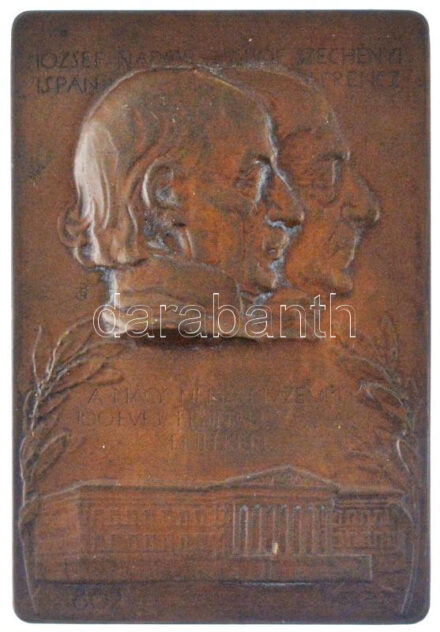 Beck Ö. Fülöp (1873-1945) 1902. 'József nádor ispán - Gróf Széchényi Ferencz - A Magyar Nemzeti Múzeum 100 éves fennállásának emlékére 1802-1902' egyoldalas bronz plakett (75x50mm) T:AU patina, apró anyaghiba HP 800.