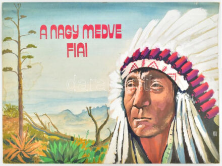 Rau Tibor (1934-2000): A nagy medve fiai (filmplakát terv), 1966 körül. Tempera, akvarell, karton. Jelzett. Kissé foltos. Jobb felső sarkában kissé foltos. 30x42 cm.