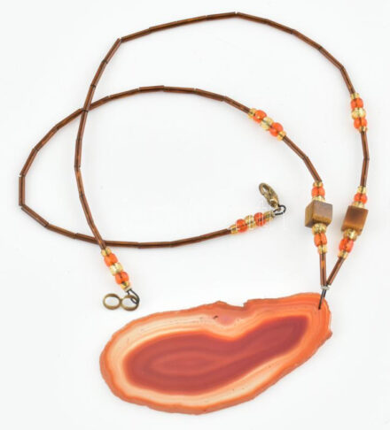 Achát medálos nyaklánc, 7x3 cm,. h: 50 cm