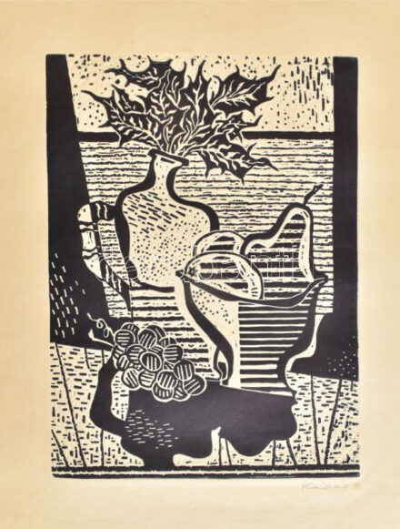 Kádár György (1912-2002): Csendélet. Dombornyomat, papír, jelzett. 34,5x25 cm