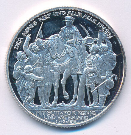 2005. A Német Államok / Poroszország 1913A 2M 'Napóleon legyőzésének 100 éves évfordulója' érme jelzett utánverete T:PP ujjlenyomat, spotted 2005. The German States / Prussia 1913A 2 Mark '100 Years - Defeat of Napoleon' coin marked