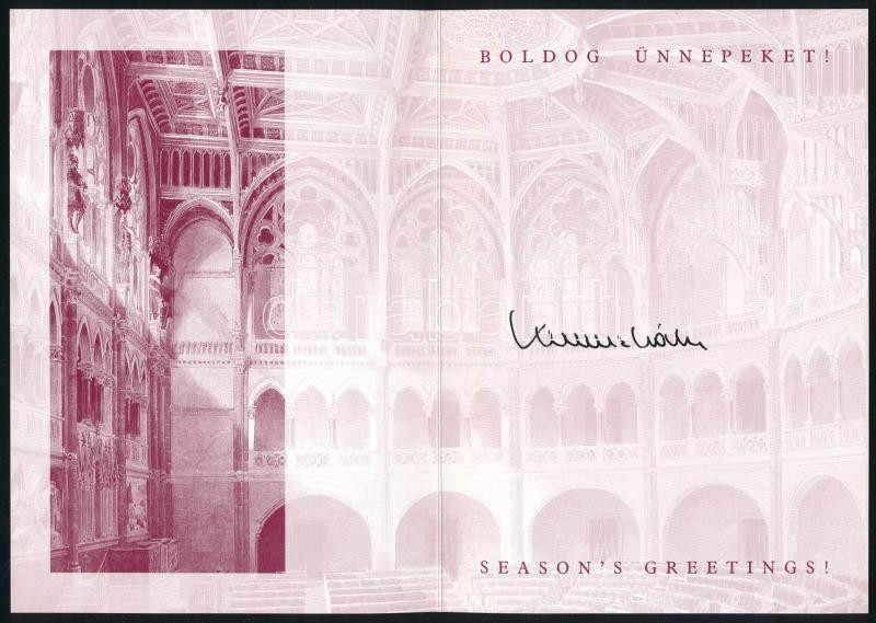 Kuncze Gábor (1950- ) politikus, volt országgyűlési képviselő, belügyminiszter autográf aláírása parlamenti üdvözlőlapon, borítékkal + Kuncze Gábor, Göncz Árpád és az országgyűlés más tagjai fotón, 15x10 cm - Image 2
