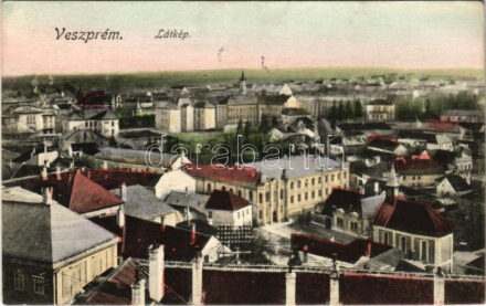 Veszprém, látkép. Fodor Ferenc kiadása (ázott sarkak / wet corners)