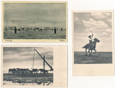 Hortobágy - 3 db RÉGI magyar folklór képeslap / 3 pre-1945 Hungarian folklore postcards