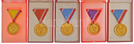 1983. 'Honvédelmi Érdemérem' 10, 15, 20 és 25 év után (5x, ebből 4xklf) aranyozott bronz kitüntetés mellszalagon, díszdobozban T:AU patina NMK 657, 658, 659, 660