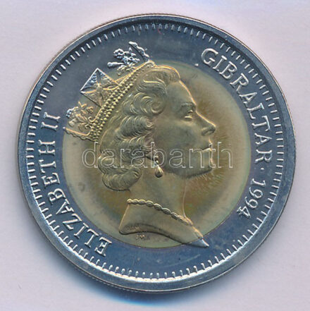 Gibraltár 1994. 4,2 Ecu Cu-Ni-Sárgaréz 'II. Erzsébet / Lovag' T:UNC,AU Gibraltar 1994. 4,2 Ecu Cu-Ni-Brass 'Elisabeth II / Knight' C:UNC,AU Krause KM#1033
