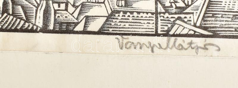 Varga Mátyás (1910-2002): Kolozsvár, 1944. Fametszet, papír, jelzett, paszpartuban, 33×58 cm - Image 2