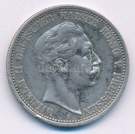 Német Államok / Poroszország 1907A 2M Ag 'II. Vilmos' (11,12g) T:XF,VF ph. / German States / Prussia 1907A 2 Mark Ag 'Wilhelm II' (11,12g) C:XF,VF edge error Krause KM#522